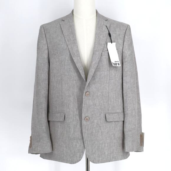 Bar III Men's Light Grey Linen Summer Casual Slim Formal Suit Jacket Size 42L - Picture 4 of 10
